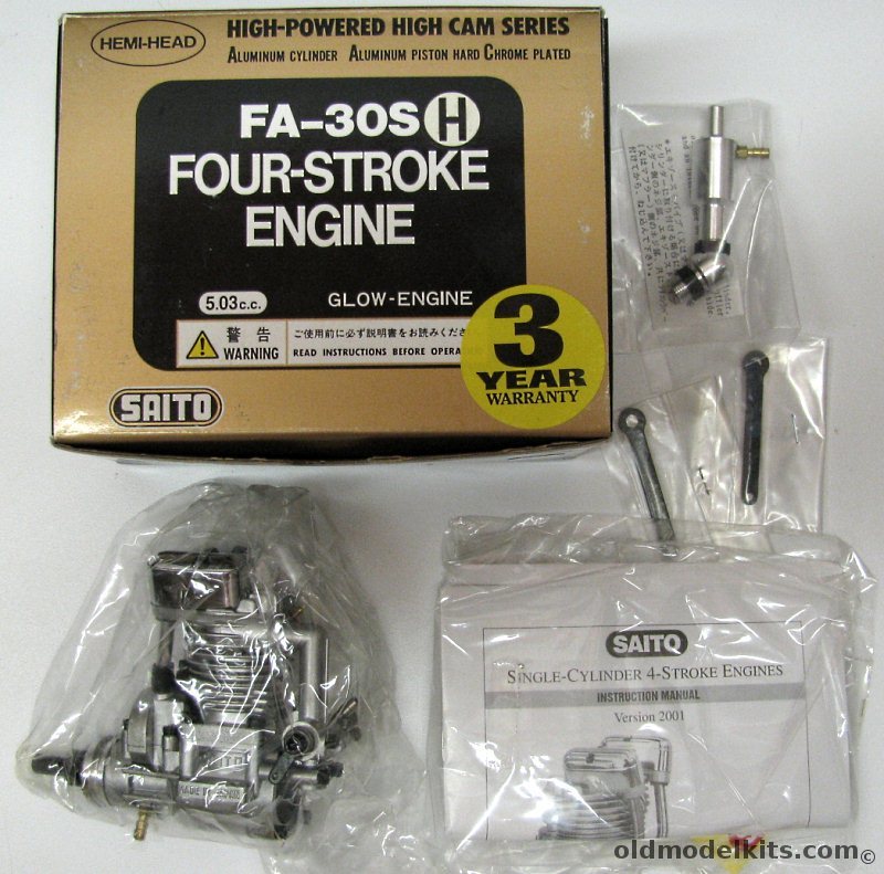 Saito FA-30S(H) Hemi Head Four Stroke Engine - High Powered High Cam Series - Gas Engine Brand New In The Box For RC Flying Model Aircraft plastic model kit
